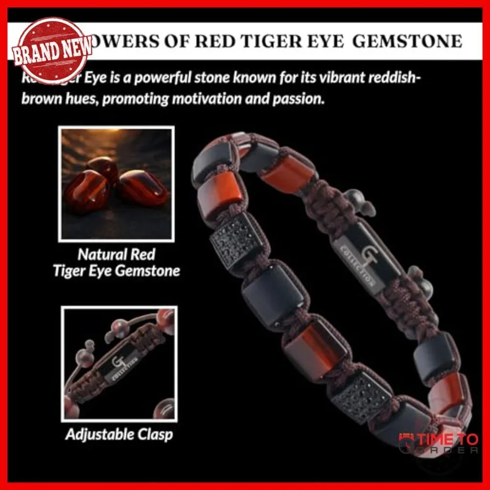 Adjustable Gemstone Bracelet for Men, Handmade Natural Stone, Stretch Fit